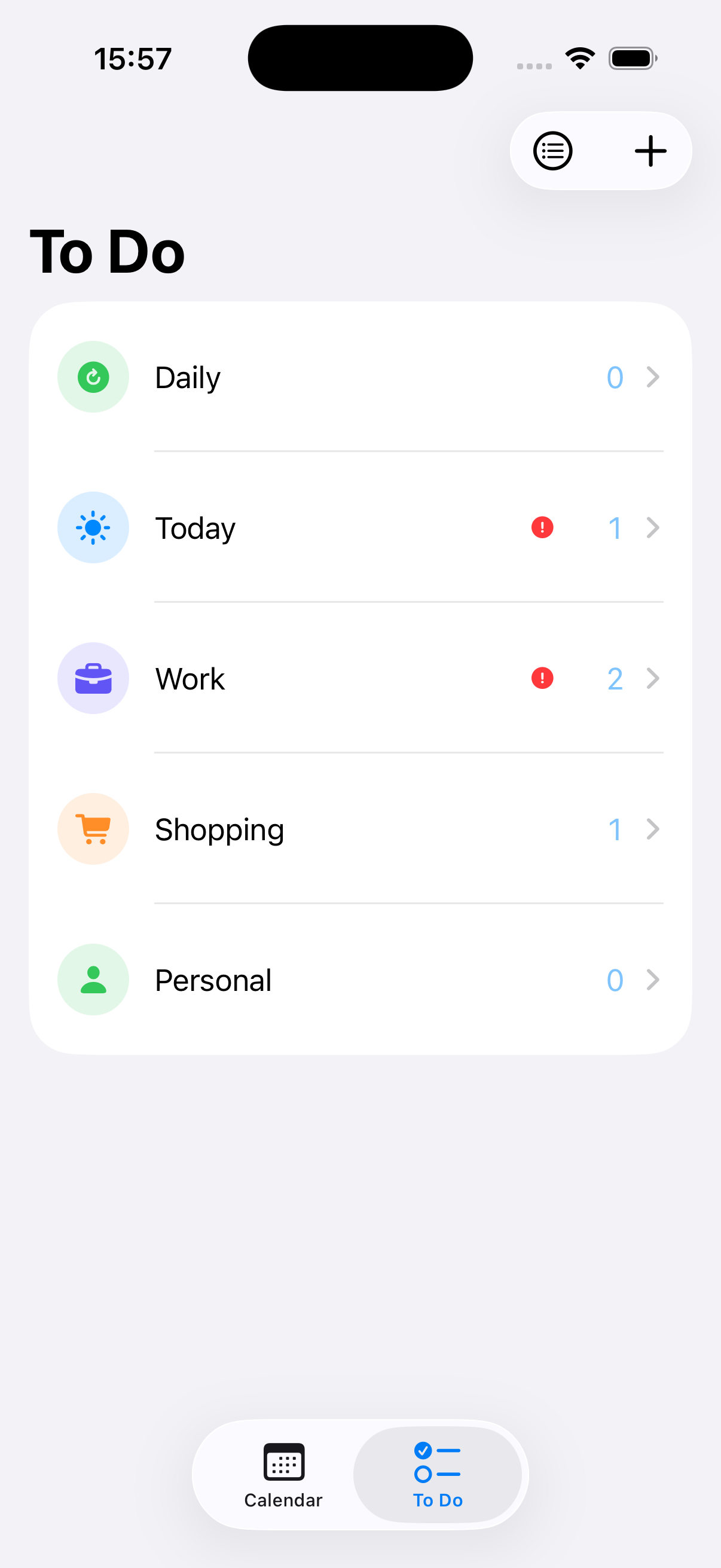 Todia to-do lists organized with colors and symbols